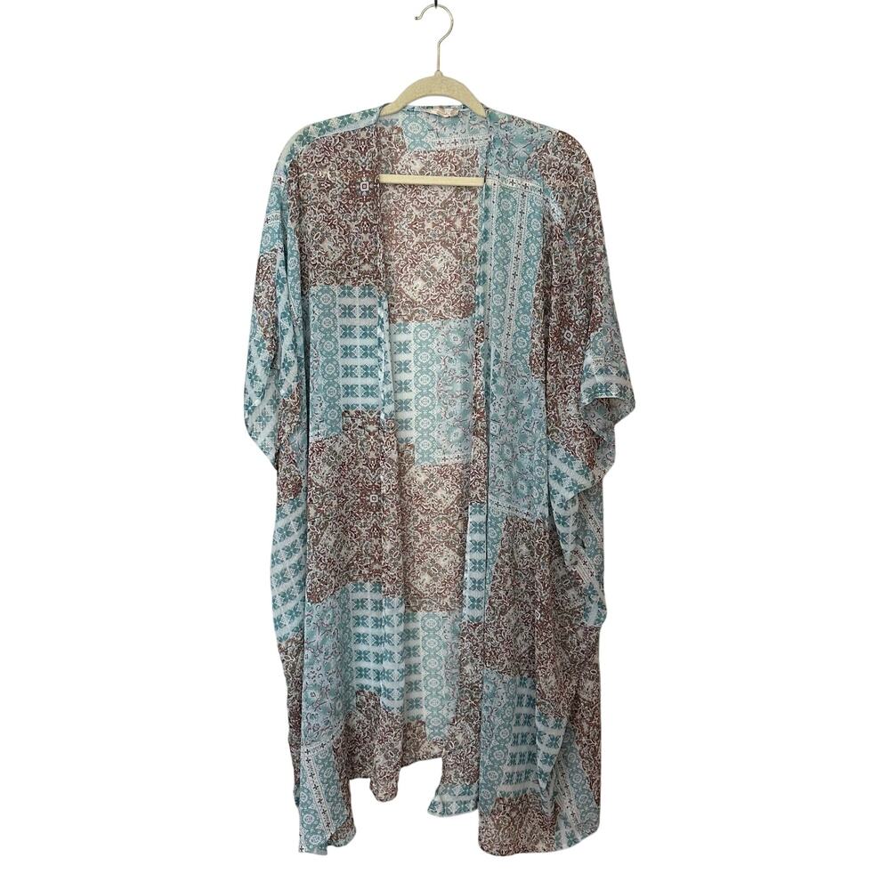 Kimono Women's Large Open Front Sheer Cover Up Boho Moroccan‎ Blue Altar'd State